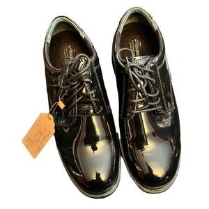 Thorogood Black Shiny Poromeric Academy Oxford Dress Shoes Men's Size 9M With Bo